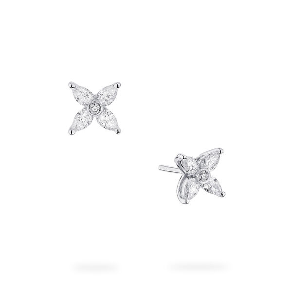 Floral Diamond Stud Earrings in White Gold